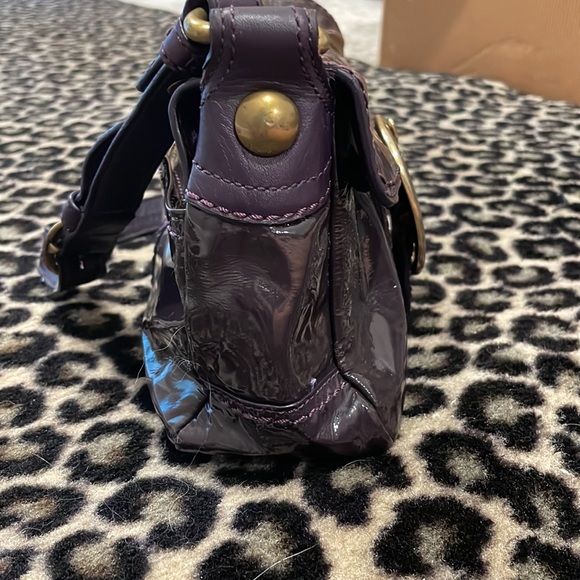 Coach Small Dark Purple Bag Patent Leather with large gold buckle - Picture 7 of 12